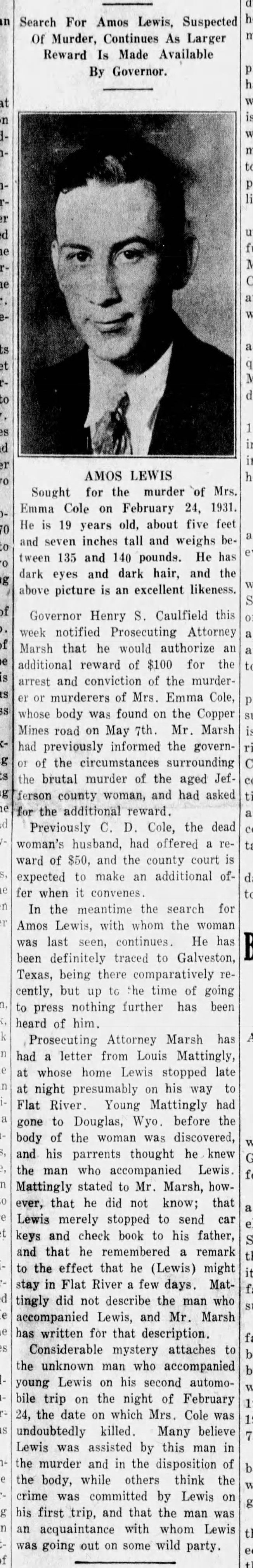 Governor Caulfield puts a reward on the manhunt.