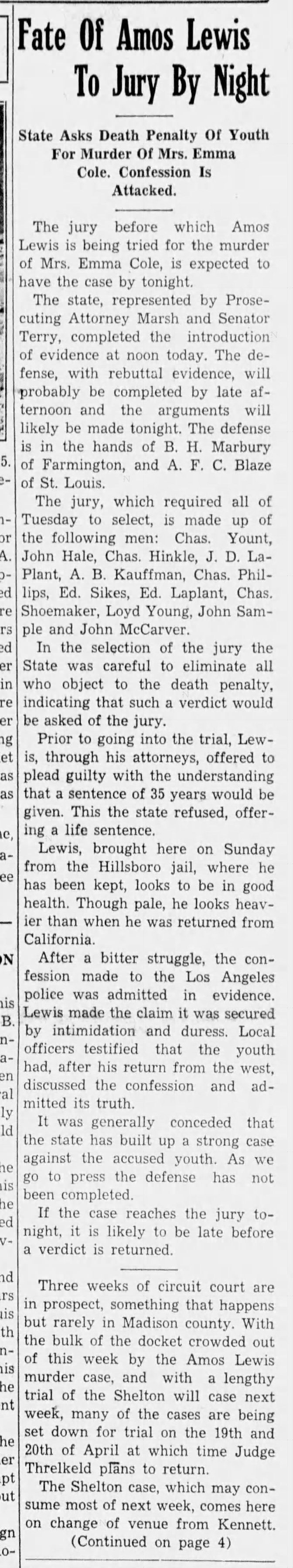 “Fate Of Amos Lewis To Jury By Night.”